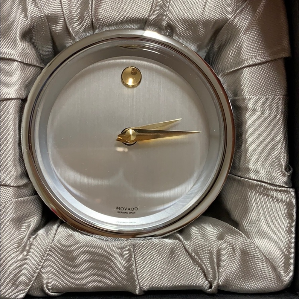*Movado Miniature Chrome Silvertone Desk Clock
